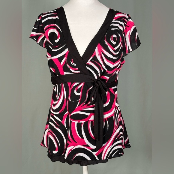 American Vintage Tops - Vintage Babydoll Tie Waist Whimsigoth Artsy Black Hot Pink White XL Y2K Maurices